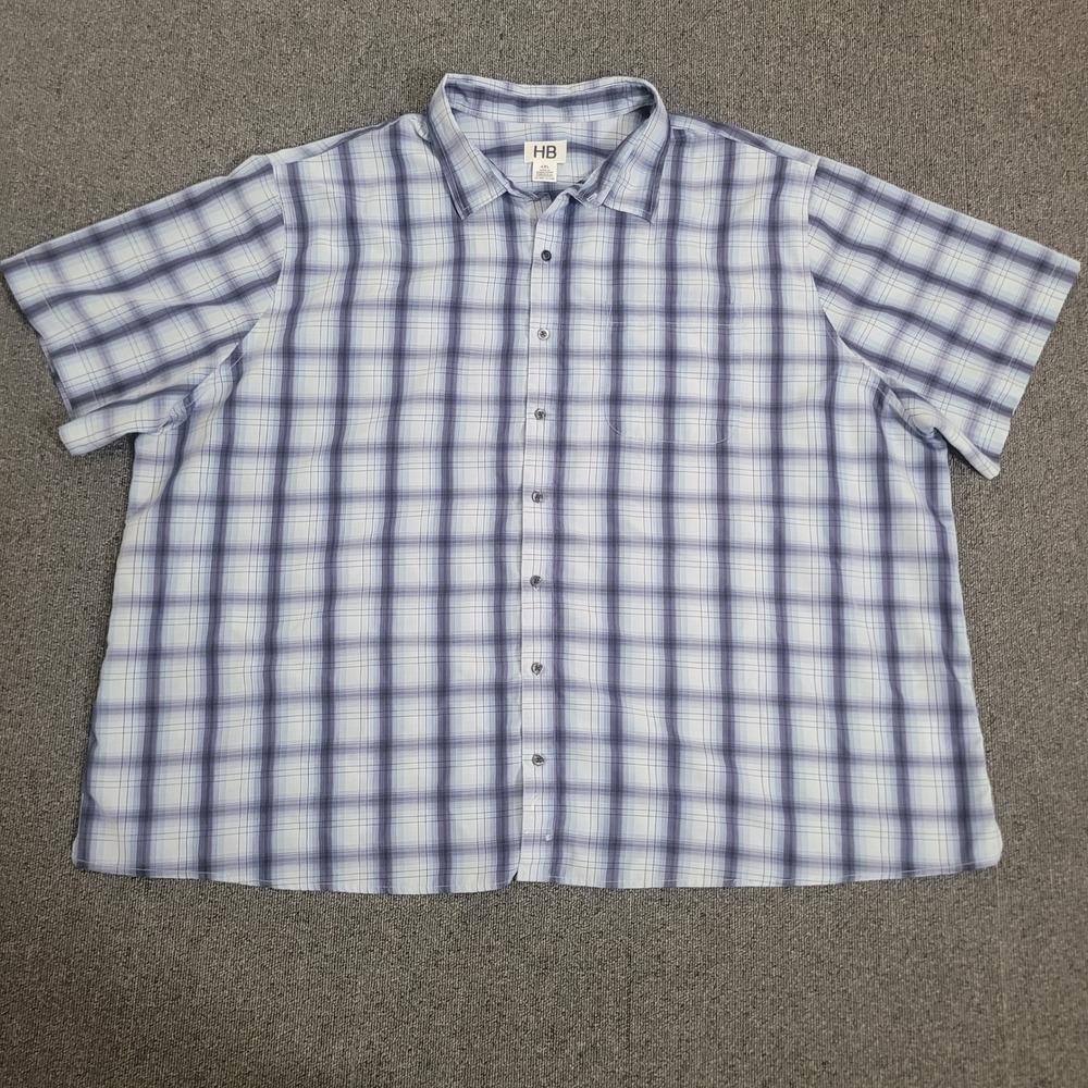 HB 4XL Plaid Button Down Shirt Mens Blue White Short Sleeve Pocket